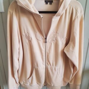 BCBG MaxAzria Cream Velour Zip-Up Track Hoodie 2x